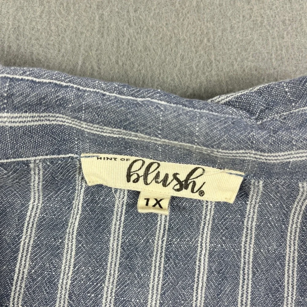 Blush 1X Blue White Stripe Button Down Shirt‎ Tie Front Long Sleeve Womens